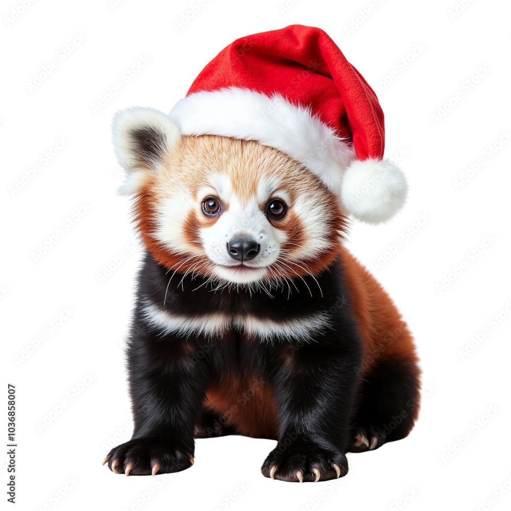 Adorable Red Panda Wearing a Festive Santa Hat for Holidays Adorable Red Panda Wearing a Festive Santa Hat for Holidays