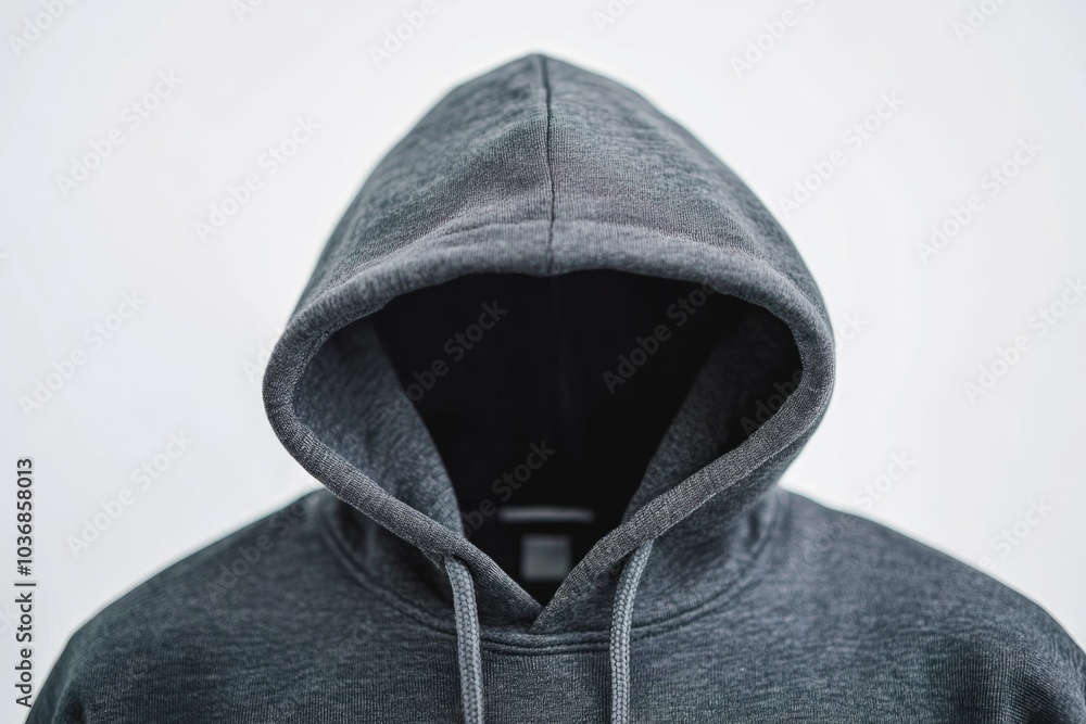 A single person wearing a grey hoodie against a pure white backdrop, great for use as a placeholder or in minimalist designs A single person wearing a grey hoodie against a pure white backdrop, great for use as a placeholder or in minimalist designs