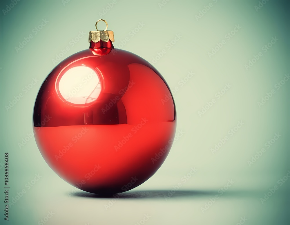 Red Christmas ornament hanging from a ribbon against a soft background during the holiday season Red Christmas ornament hanging from a ribbon against a soft background during the holiday season