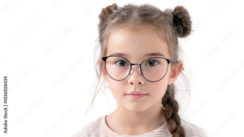 A young girl wearing glasses and a striped shirt A young girl wearing glasses and a striped shirt