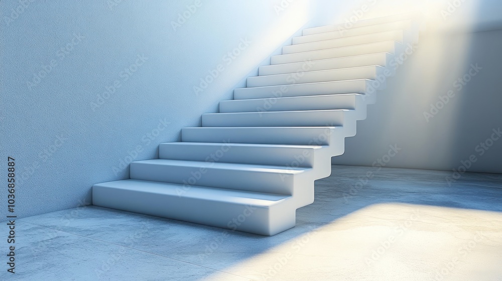 Fototapeta premium Modern staircase with soft lighting and shadows.