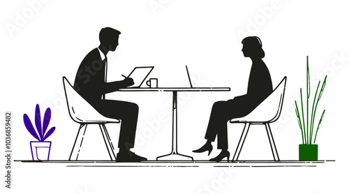 businessman and women consulting, discussing or interviewing