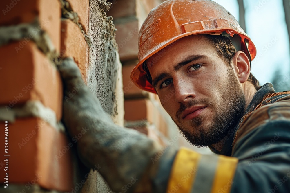A worker taking a break, leaning against a brick wall A worker taking a break, leaning against a brick wall