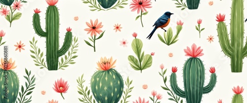 Seamless Desert Cactus Pattern