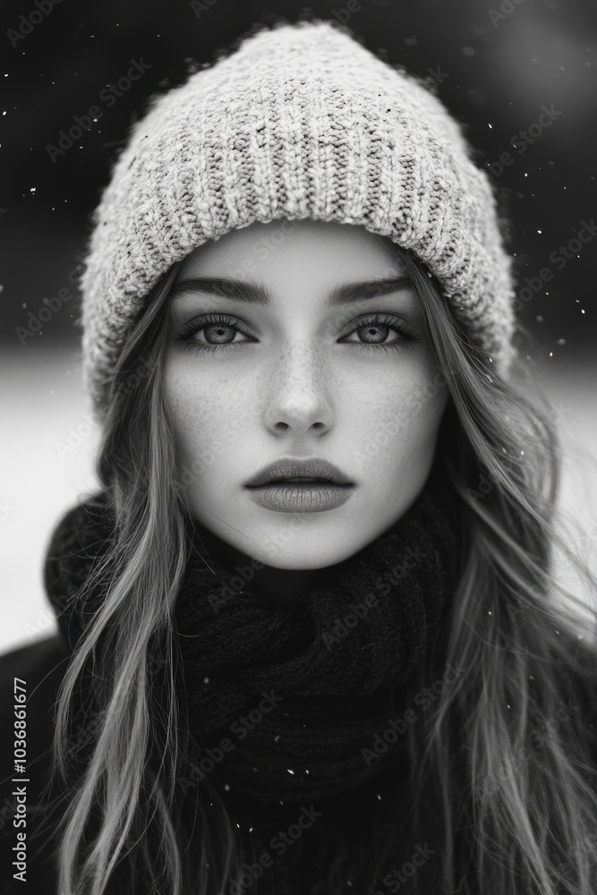 A beautiful young woman dressed in layers for outdoor weather, wearing a hat and scarf A beautiful young woman dressed in layers for outdoor weather, wearing a hat and scarf