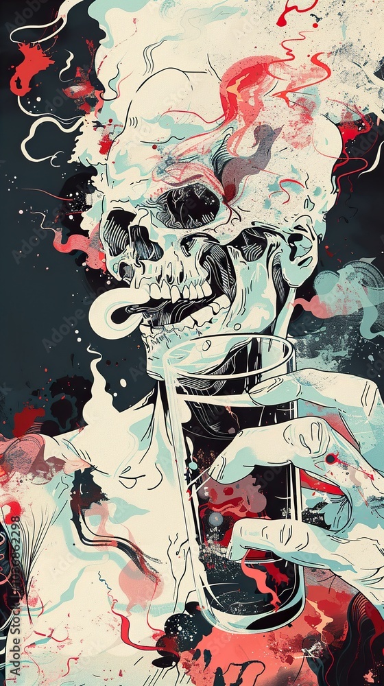 Obraz premium Abstract Skull Illustration with Psychedelic Elements