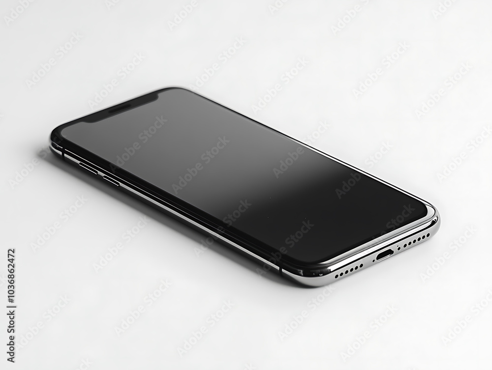 Isolated Black Mobile Phone Displaying Blank Screen on white background Isolated Black Mobile Phone Displaying Blank Screen on white background