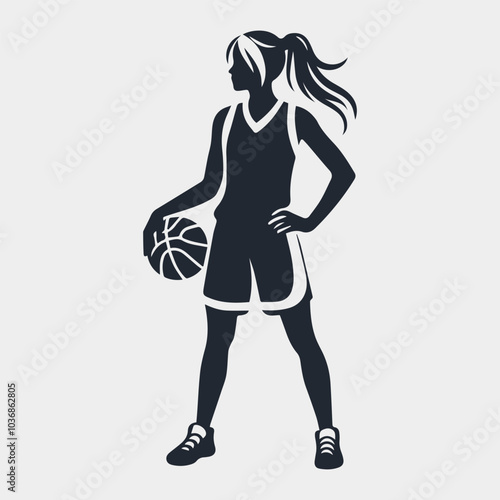 a basketball athlete silhouette, white black, simple vector, white background