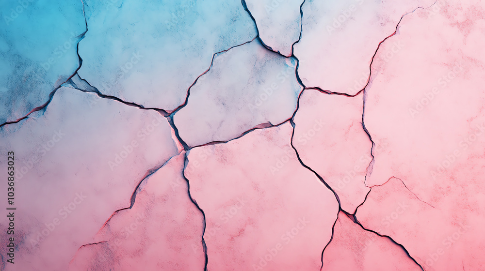 Obraz premium Abstract background featuring a cracked texture with a gradient of blue and pink colors, perfect for design projects and creative applications.