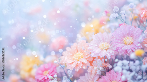 Fantasy, a beautiful colorful flower with gypsophila, pearls, rhinestones, occasional raindrops,