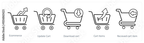 A set of 5 cart icons as ecommerce, update cart, download cart