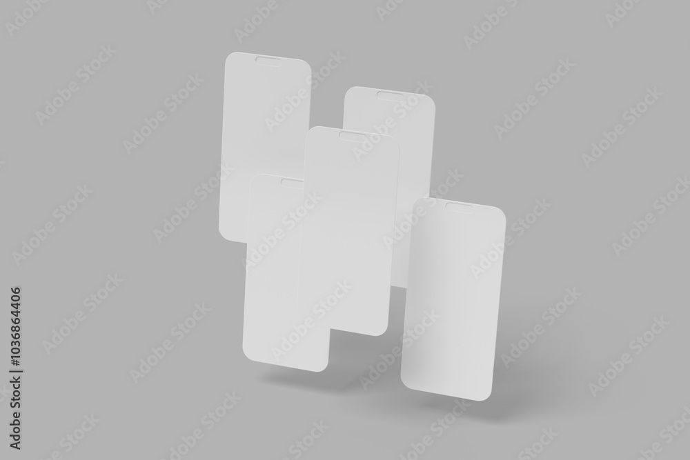 Smartphone screens floating. ui ux app concept. 3d render Smartphone screens floating. ui ux app concept. 3d render