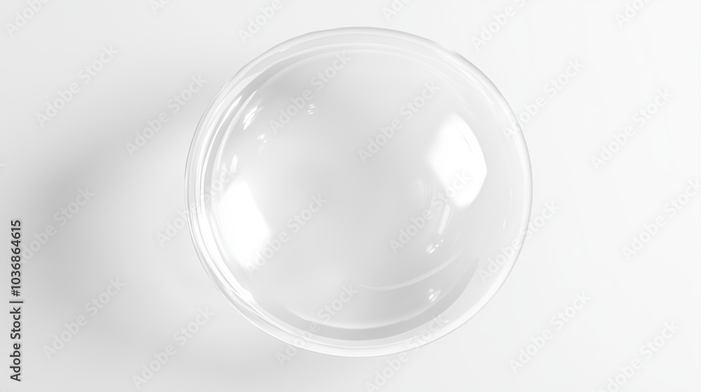 A large transparent shining glass sphere soap bubble on a white background, rendered in 3d A large transparent shining glass sphere soap bubble on a white background, rendered in 3d