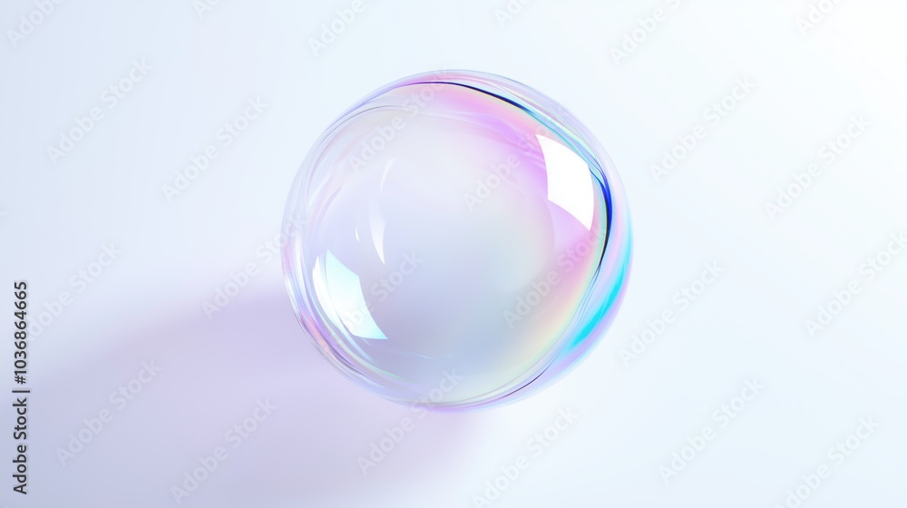 A large transparent shining glass sphere soap bubble on a white background, rendered in 3d A large transparent shining glass sphere soap bubble on a white background, rendered in 3d