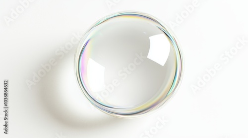 A large transparent shining glass sphere soap bubble on a white background, rendered in 3d