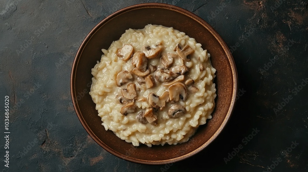 Creamy Mushroom Risotto in Rustic Bowl Creamy Mushroom Risotto in Rustic Bowl