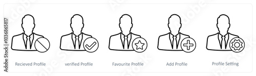 A set of 5 profile icons as received profile, verified profile, favorite profile