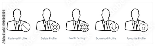 A set of 5 profile icons as received profile, delete profile, profile setting