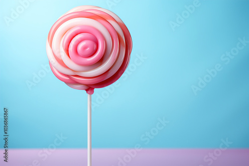 A bubblegum-flavoured lollipop on a pastel background. (Generative AI)