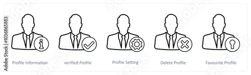 A set of 5 profile icons as profile information, verified profile, profile setting