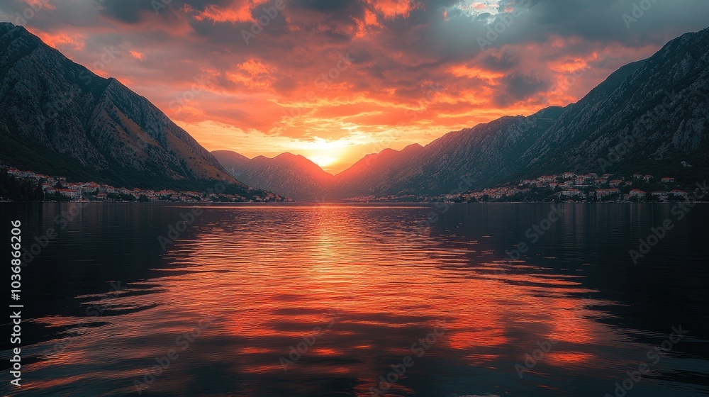Breathtaking Sunset Over Kotor Bay in Montenegro Breathtaking Sunset Over Kotor Bay in Montenegro