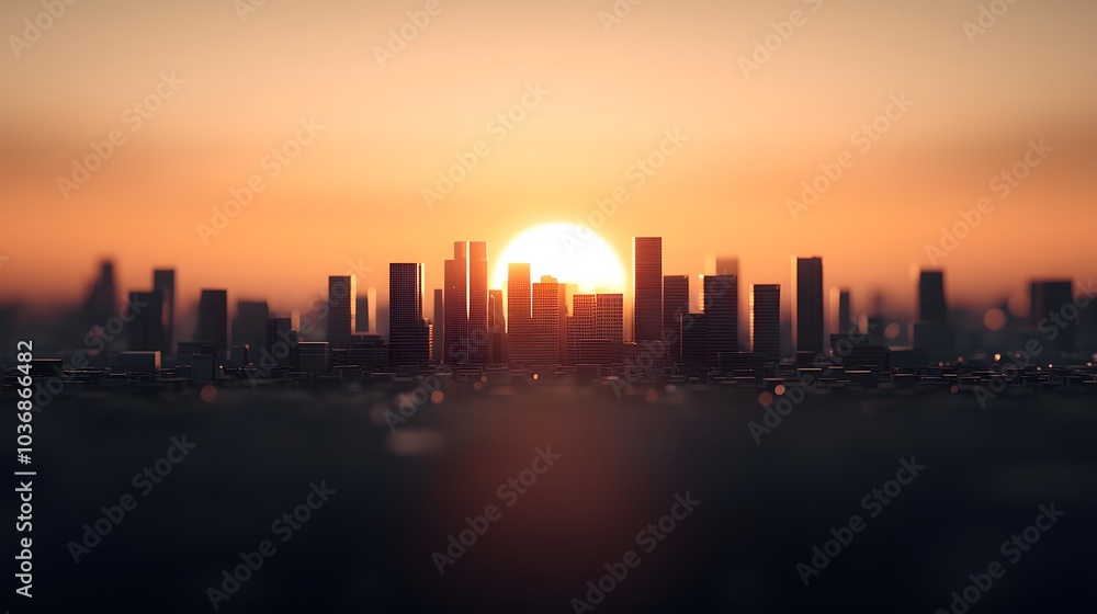Obraz premium A Stunning Sunrise Over a Cityscape: Embracing the Dawn with Radiant Hues of Gold and Orange. New Beginnings Concept