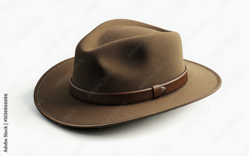 A realistic depiction of a safari hat featuring a sturdy material and soft band around the crown A realistic depiction of a safari hat featuring a sturdy material and soft band around the crown