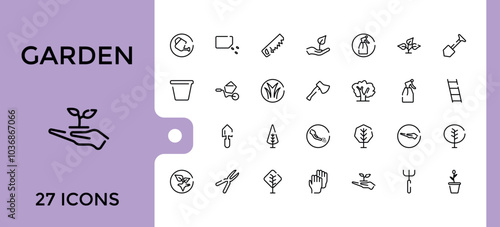 garden lone icons set. Linear icon collection for gardening tools. Editable stroke. Pixel perfect symbol for web and ui pack. Vector illustration.