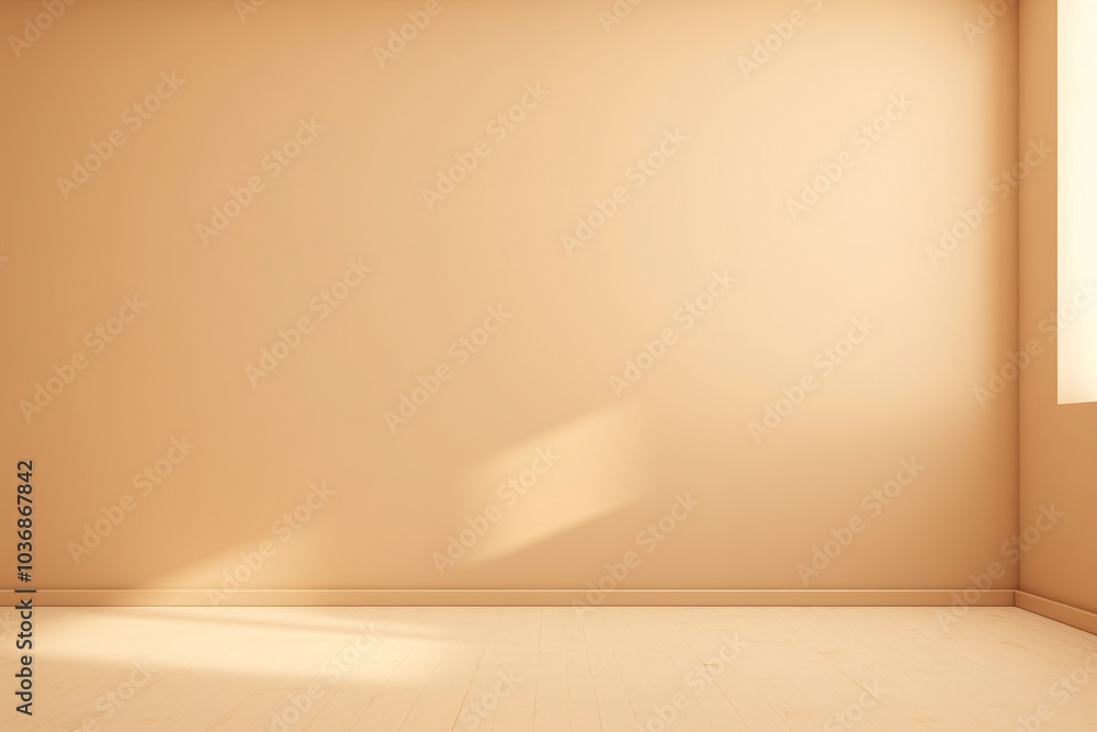 An empty warm beige wall background near the window. (Generative AI) An empty warm beige wall background near the window. (Generative AI)