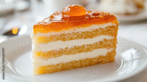 Delicious Medovik Slice on a White Plate
