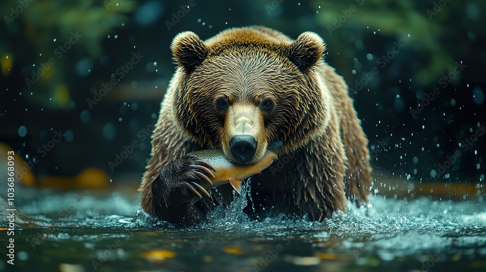 Obraz premium Wildlife Photography: Bear Capturing Salmon