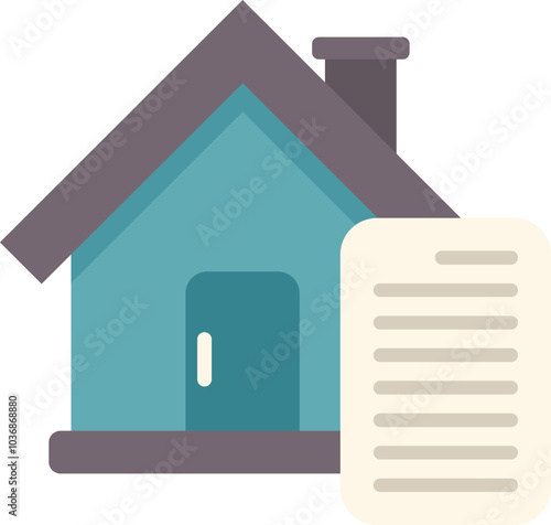 House building with a paper document representing a contract, mortgage or property ownership