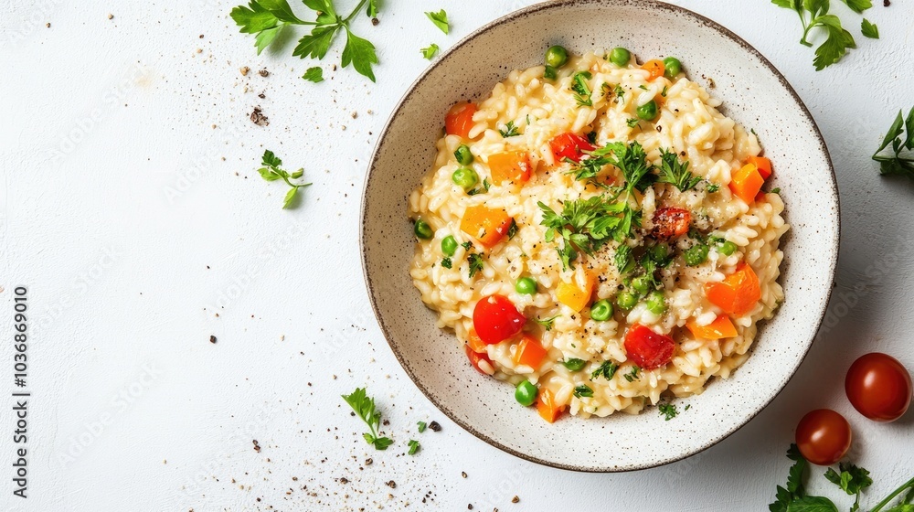 Elegant Bowl of Risotto with Fresh Vegetables Elegant Bowl of Risotto with Fresh Vegetables