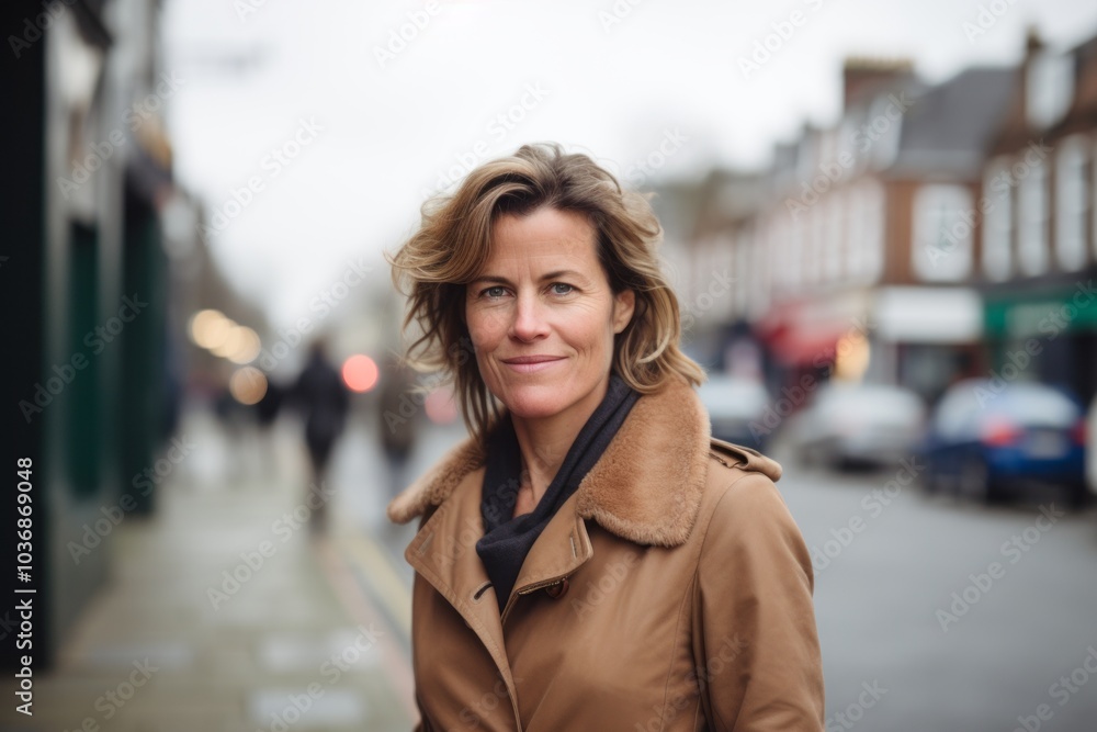 Portrait of middle-aged woman in a city street. Shallow depth of field Portrait of middle-aged woman in a city street. Shallow depth of field