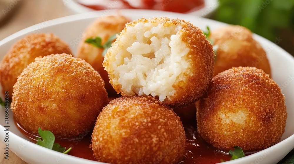 Delicious Arancini in a Garnished Plate Delicious Arancini in a Garnished Plate
