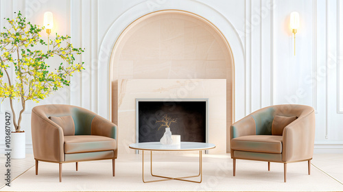 Wallpaper Mural Chair in modern living room with elegant furniture and cozy design features Torontodigital.ca