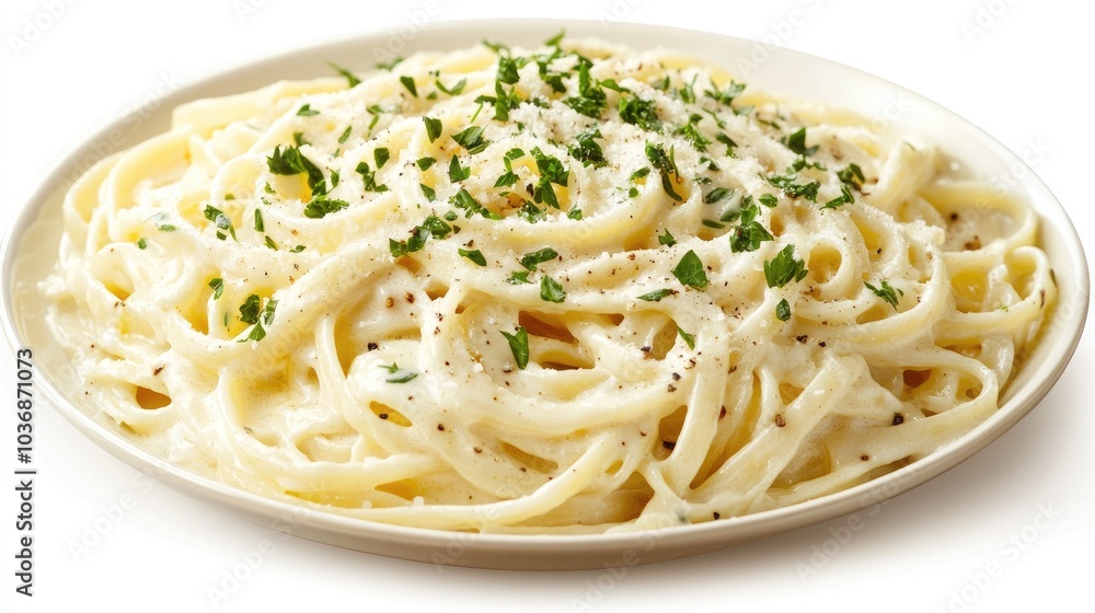 Creamy Fettuccine Alfredo Served on a White Plate Creamy Fettuccine Alfredo Served on a White Plate