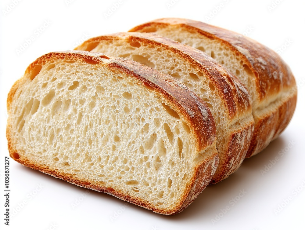Slice of baguette bread isolated on white Slice of baguette bread isolated on white