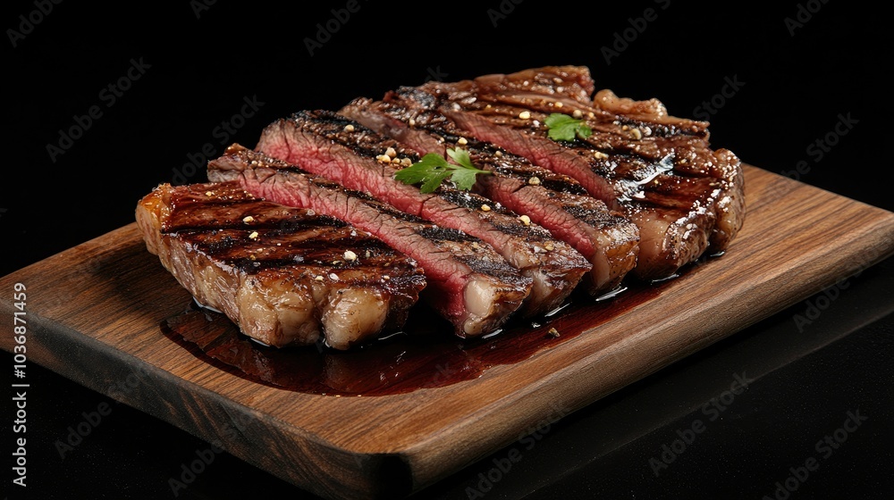 Sliced Steak on Wooden Platter Sliced Steak on Wooden Platter