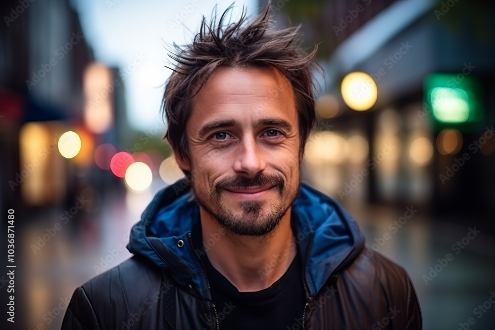 Portrait of a handsome young man smiling in a city at night Portrait of a handsome young man smiling in a city at night