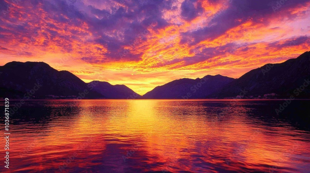 Panoramic Sunset View of Kotor's Bay Panoramic Sunset View of Kotor's Bay