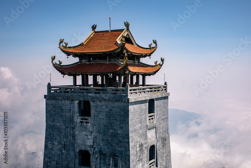 Temple on highest mountain Fan Si Pan in Lao Cai province, Vietnam.. photo