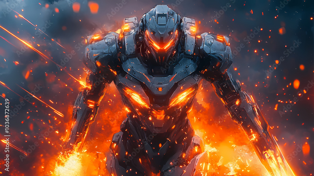 Epic Mecha Anime Warrior in Advanced Armor – Explosive Futuristic Battle with Laser Beams and Energy Blades