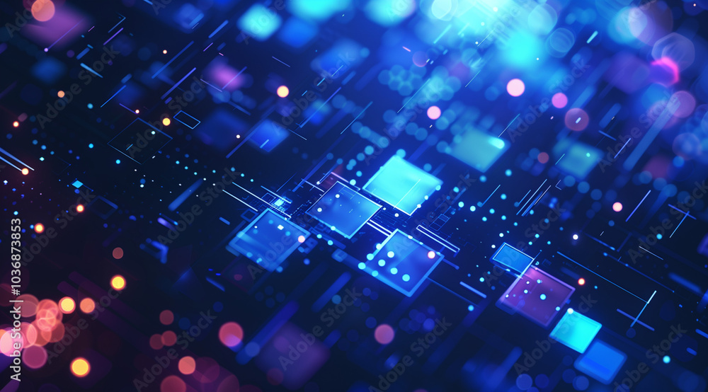 Digital pixel background with blue and purple colors, glowing dots of light on a dark background Digital pixel background with blue and purple colors, glowing dots of light on a dark background