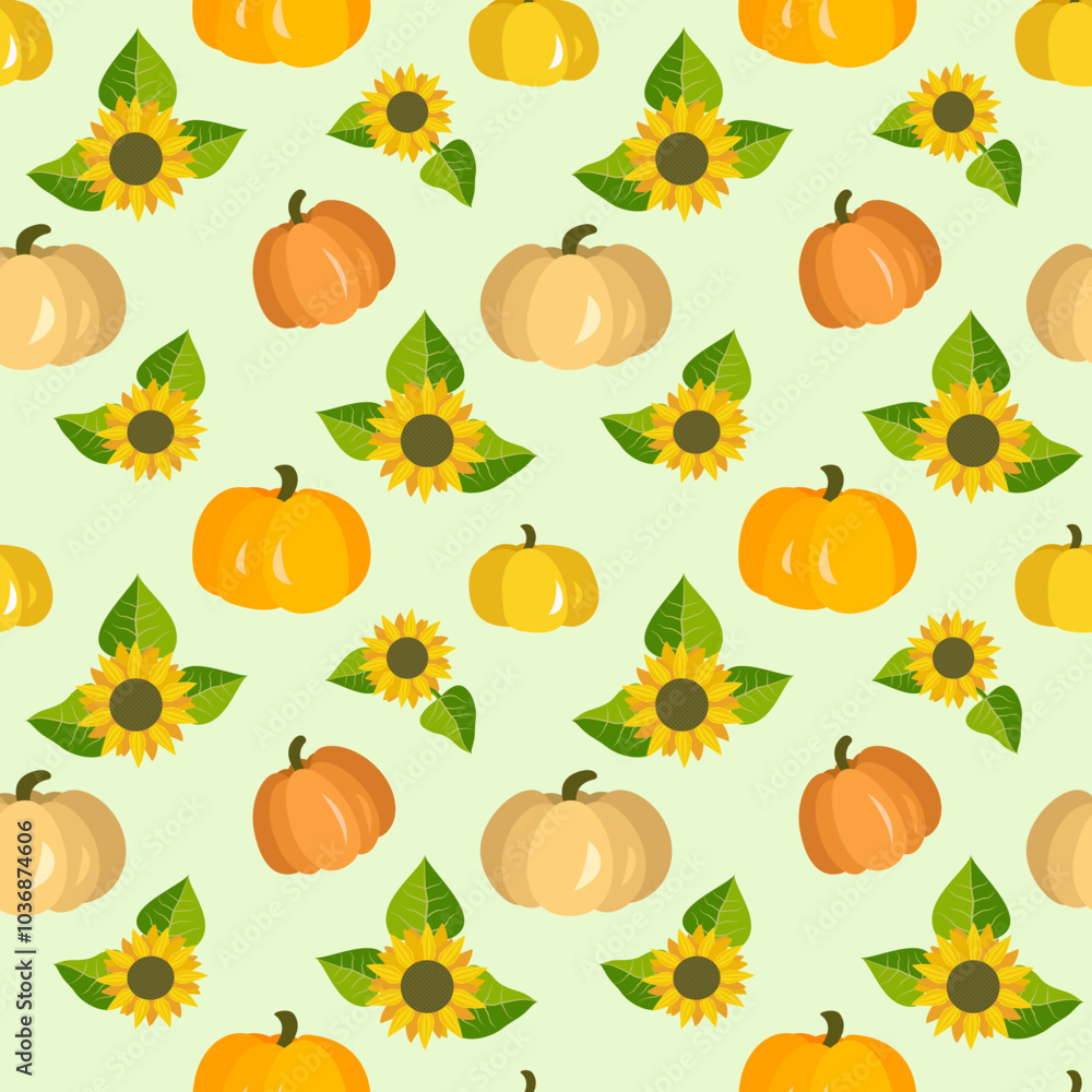 Vector - seamless pattern of sunflowers and pumpkins. Vector - seamless pattern of sunflowers and pumpkins.