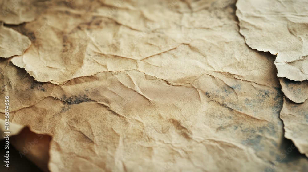 Fototapeta premium A close-up of textured brown paper, possibly leather or parchment,