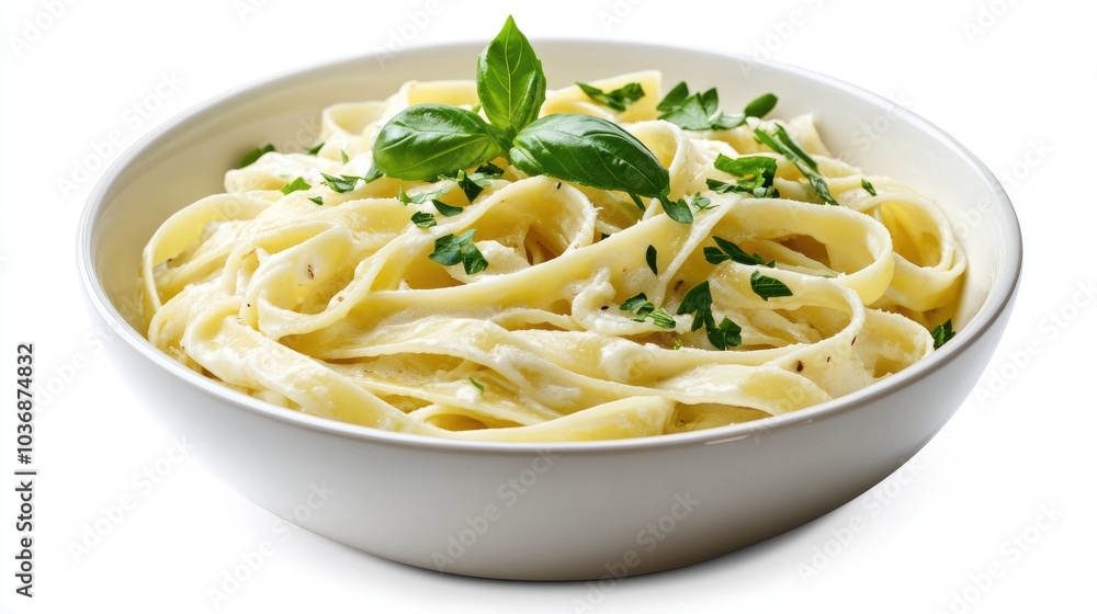 Creamy Alfredo Fettuccine in a Bowl with Basil Creamy Alfredo Fettuccine in a Bowl with Basil