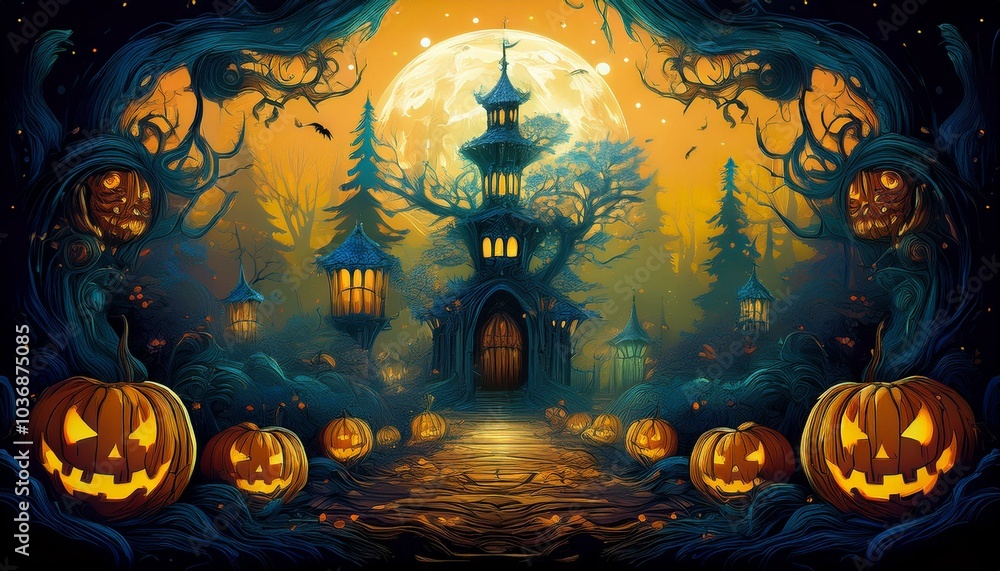 Fototapeta premium halloween background with pumpkins