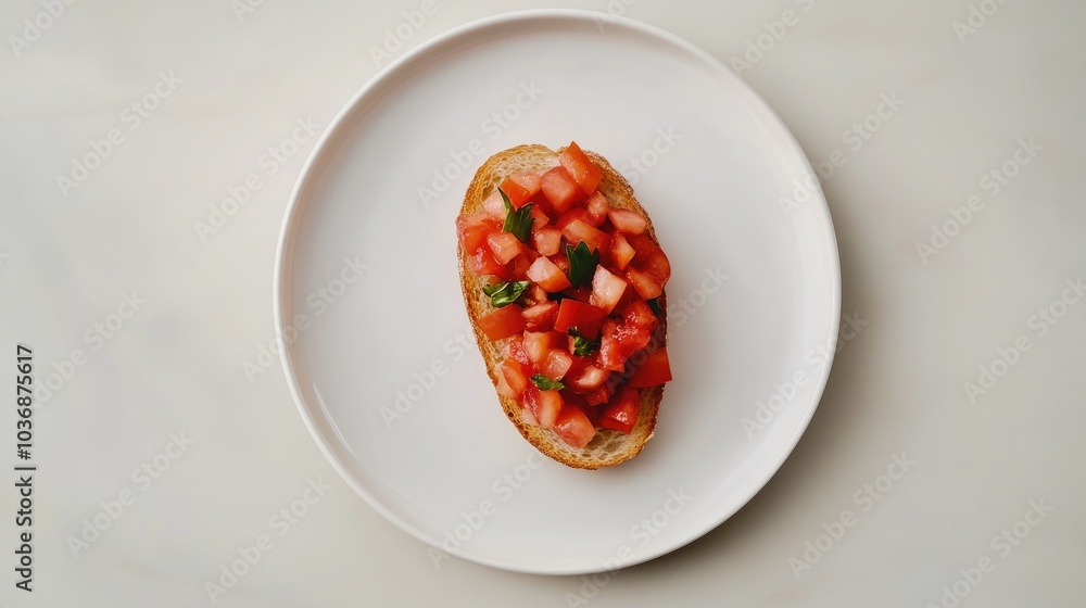 Fresh Bruschetta on Single Slice of Bread Fresh Bruschetta on Single Slice of Bread
