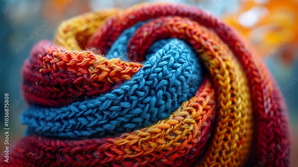 Colorful Knitted Scarf Close-Up Texture Colorful Knitted Scarf Close-Up Texture